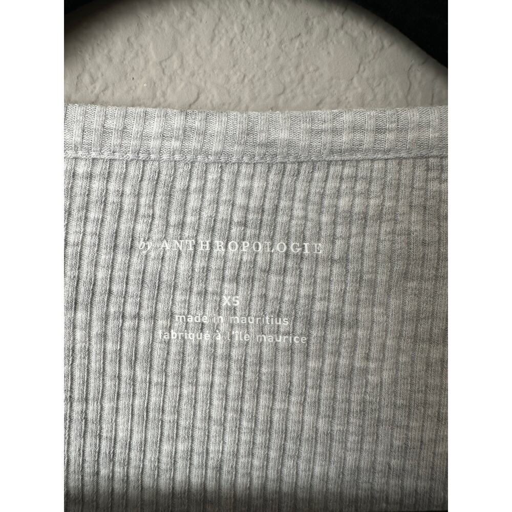 ANTHROPOLOGIE Ribbed Henley Tee V-Neck Bodysuit in Light Grey Heather Size XS - Picture 7 of 11